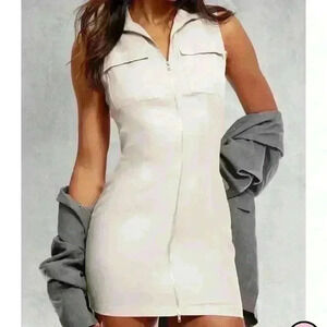 Stone Textured Pocket Zip Up Bodycon Dress 10